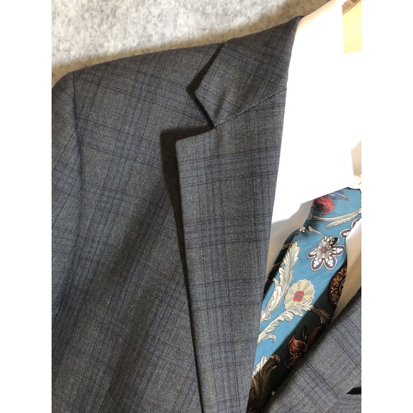 Hickey Freeman Blazer 40L Gray Glen Plaid Wool Suit Coat Jacket Career Casual